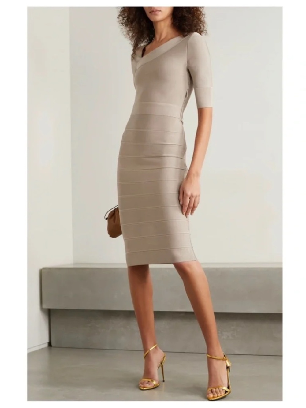 HERVÉ LÉGER Icon Asymmetrical Body-Con Midi-Dress ICO8369129 - NWT
